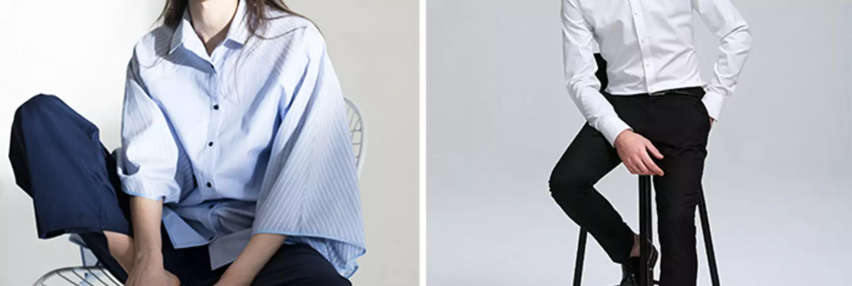 Models wearing woven shirts produced by Luthai Textiles and offering the moisture-wicking benefits of COOLMAX® technology.